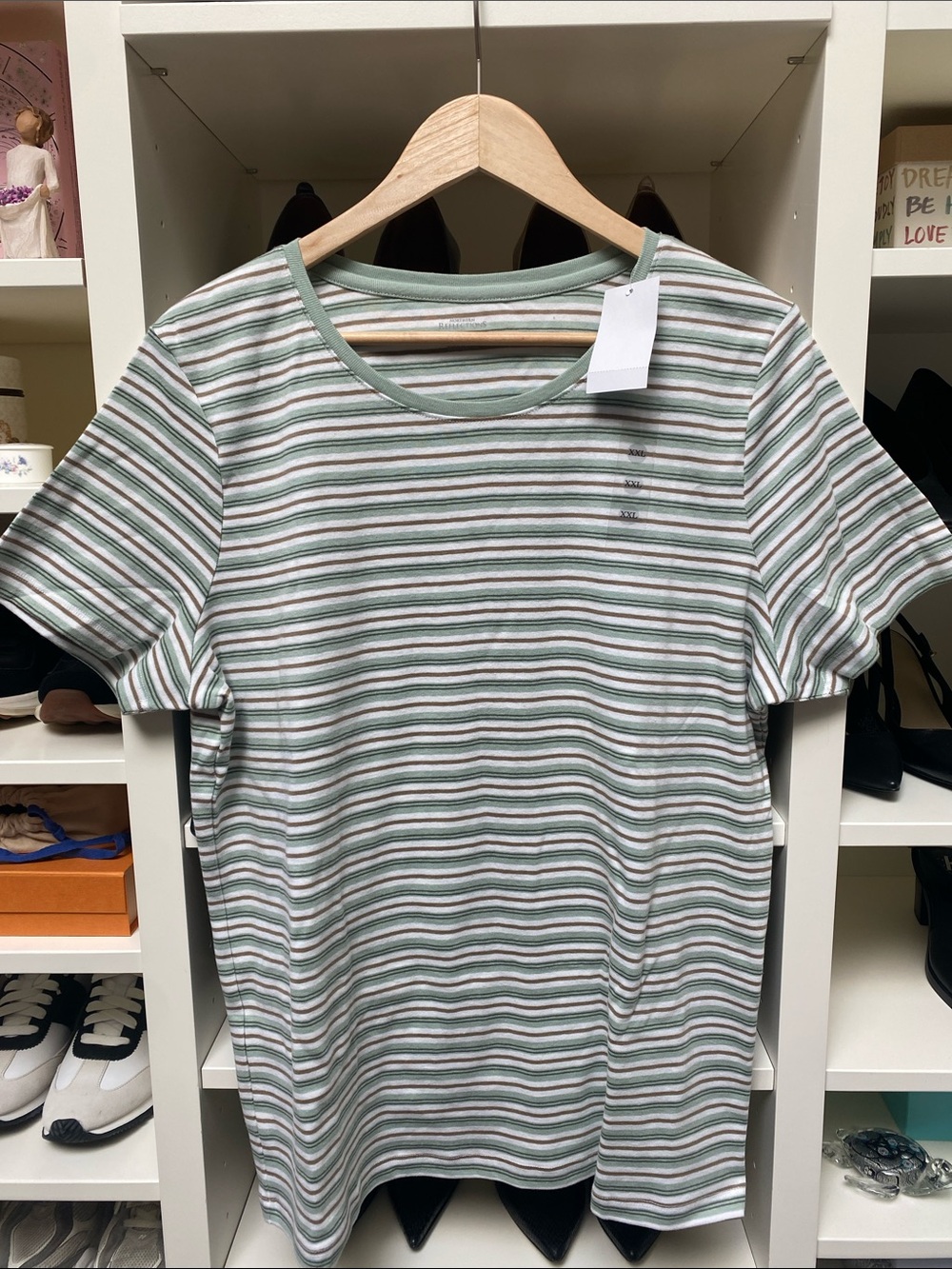 Northern Reflections Sage and White Striped Short-Sleeve Tee. NWT. XXL